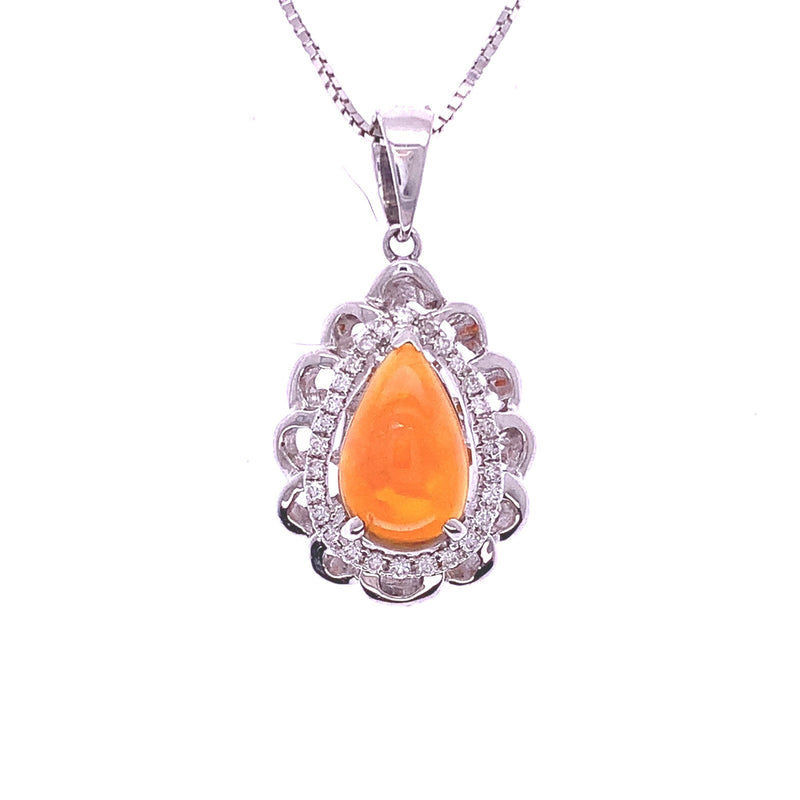 Opal Diamond Drop Pendant