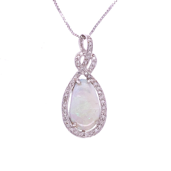 Elegant White Gold Opal Pendant