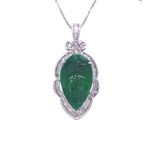 Diamond And Etched Jade Pendant