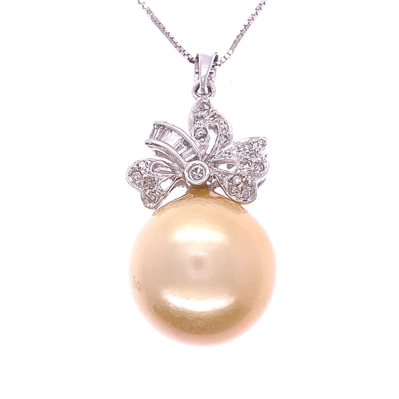 Diamond Bow Pearl Pendant
