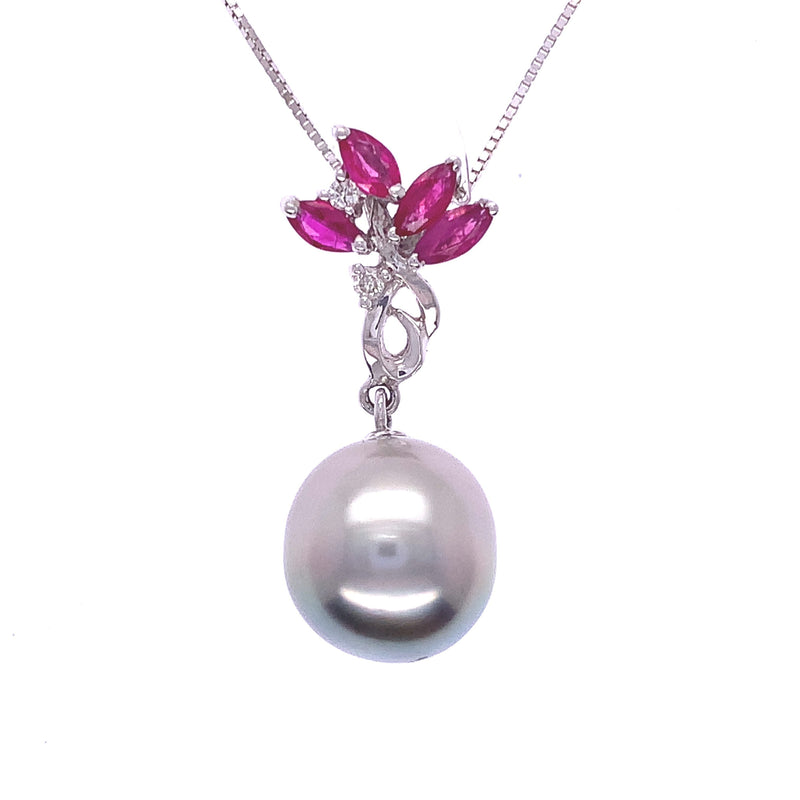 Floral Ruby Pearl Pendant