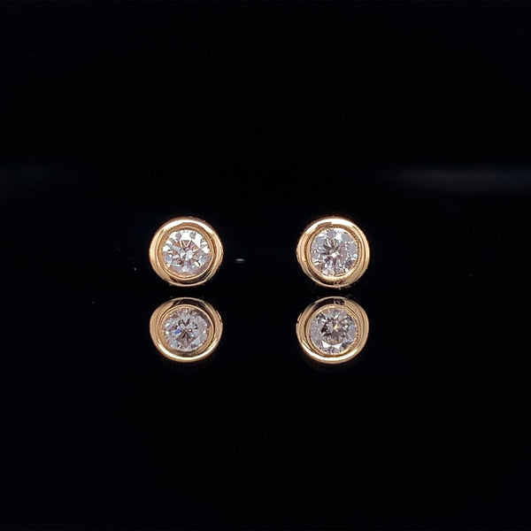 Yellow Gold Bezel Diamond Earring Studs Medium