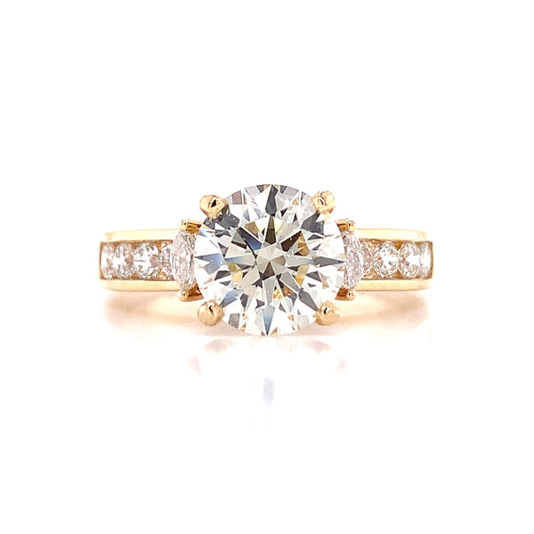 Yellow Gold Three Stone Channel Engagement Ring Setting
