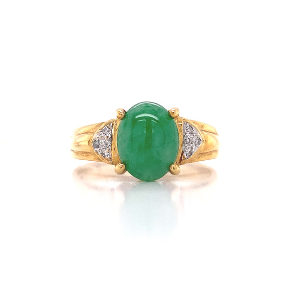 Oval Jade Side Diamond Ring