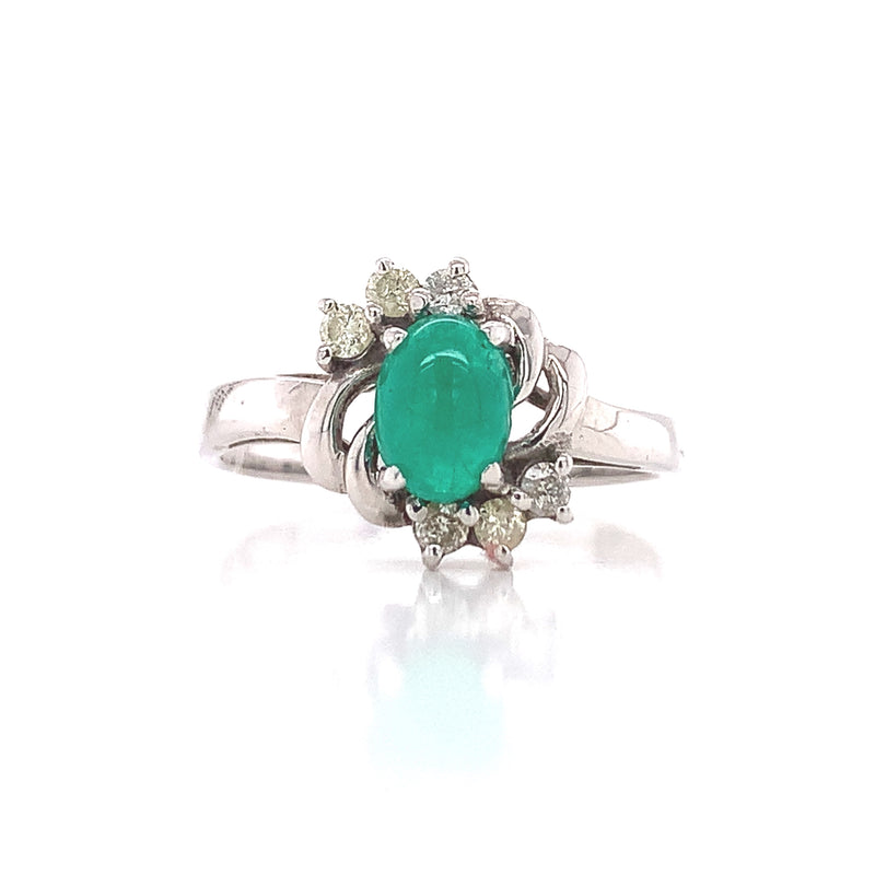 Six Diamond Emerald Ring