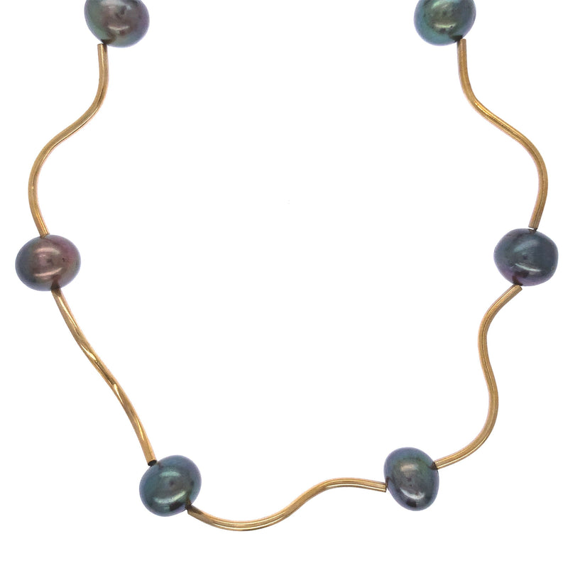 Yellow Gold Pearl Curve Necklace