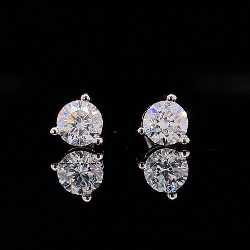 Three Prong Diamond Stud Earrings