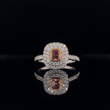 pink diamond square edge double halo dress ring