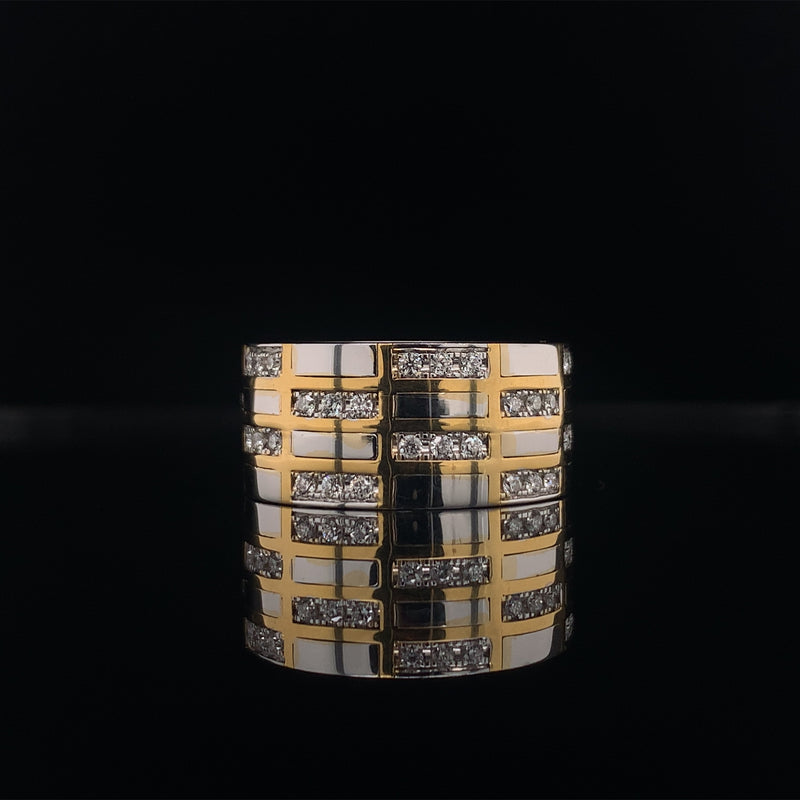 men's checkered white and yellow gold diamond wedding ring