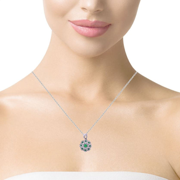 Jade And Diamond Flower Pendant