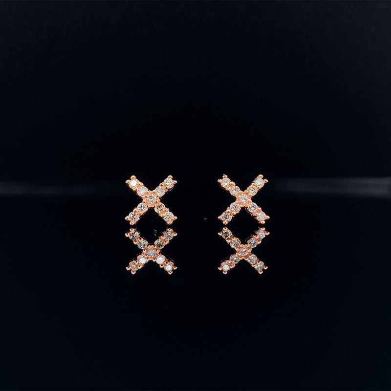 18k rose gold diamond cross earrings
