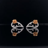 18k white and rose gold diamond rose earrings