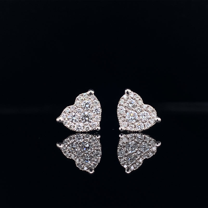 18k white gold diamond heart earrings
