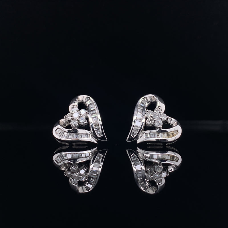 18k white gold diamond heart earrings