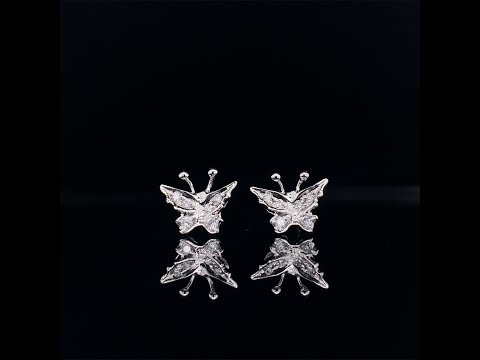 18k white gold diamond butterfly earring studs video