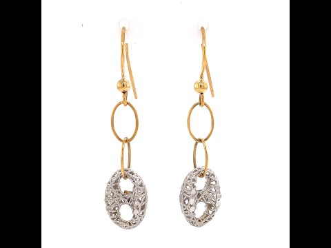 White And Yellow gold Twisted Nest Dangling Earrings