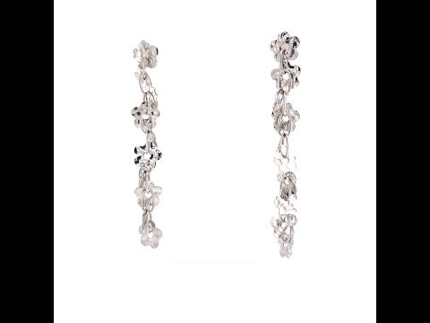 White Gold Dangling Floral Earrings