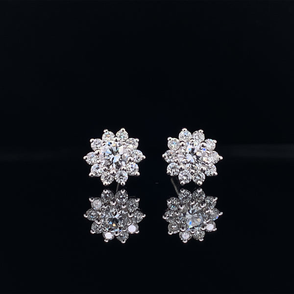 18k white gold diamond sunflower earrings