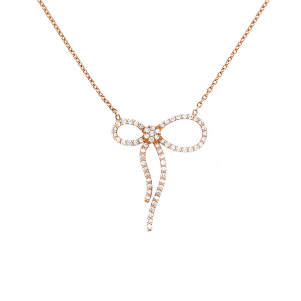 18k rose gold diamond bow necklace